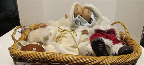 Lot Of Plush Boyd Bears & Wicker Basket