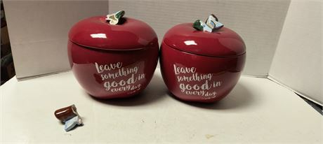 2 Decorative Apple Candy Bowls. One Needs Repaired