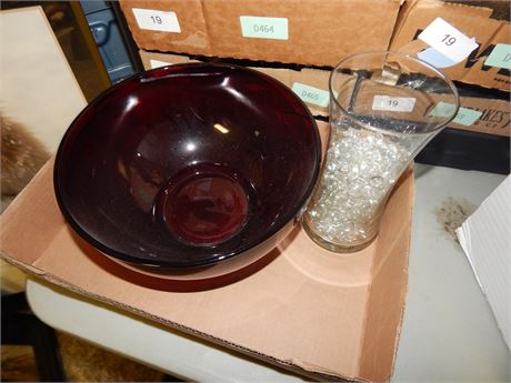 Large red bowl and vase