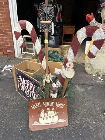 Christmas Decor, Metal Candy Canes, Shovel, Wood Signs