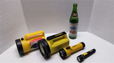 Flat Of Flashlights & Glass 7up Bottle