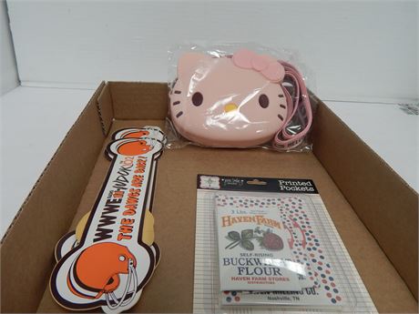 Hello Kitty Small Purse & Cleveland Browns Bumper Stickers & Decor