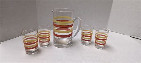 Glass Drink Pitcher & 4 Cups
