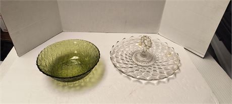Flat Of Glassware. Clear Glass Dish Has Chip In It