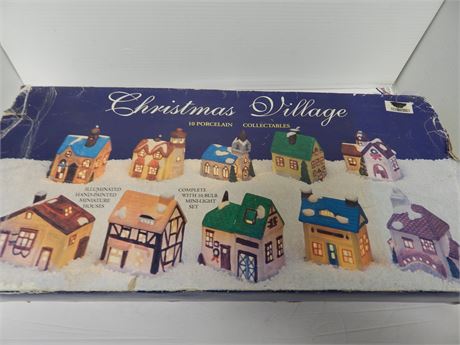 Set Of 10 Porcelain Village Houses
