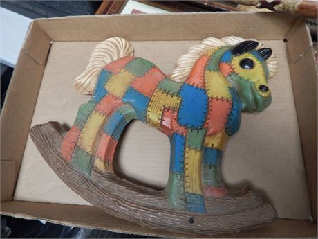 Vintage 70's Patchwork Rocking Horse Nursery Wall Decor