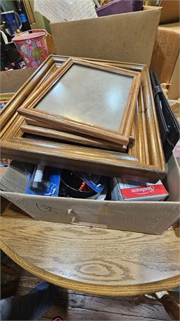Misc shelf contents, pressure cooker, glassware, cookbooks, frames