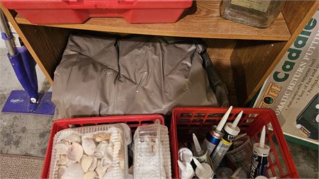 caulk, clock, corn grinder, caddie mat,  Braille writer,misc