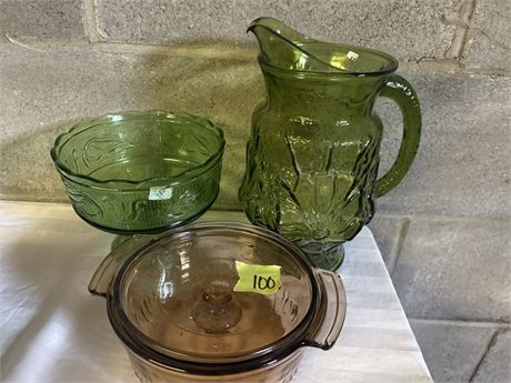 Green and Brown Glassware