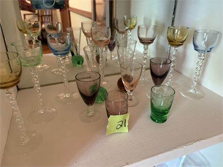 Colored Twisted Stem Cordial Glasses, Colored Glassware