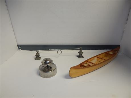 Pastry Cutter & Pilgrim Pewter Double Candle Snuffer & Indian Girl Canoe