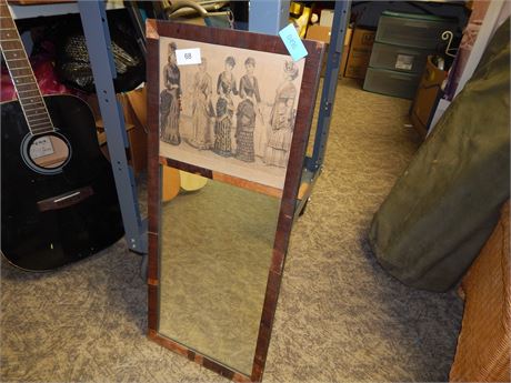 Vintage Wood Framed Mirror With Picture