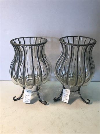 Matching Hurricane Blown Glass Vases