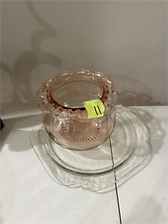 Rose Glass Bowl, Glass Plate