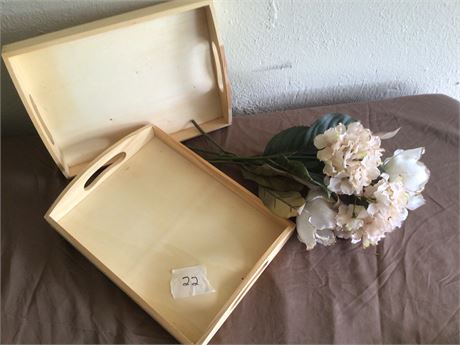 Nice Wooden Trays with Artificial Flowers