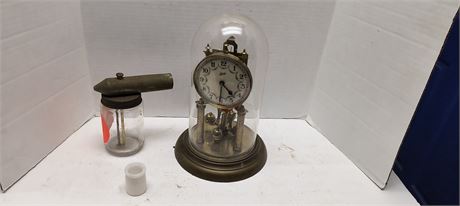 Vintage Dome Clock & Vintage Jar Fogger With Tip