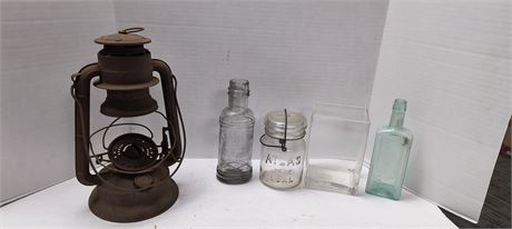 Vintage Deitz Lantern & Altas Canning Jar & Misc. Glassware