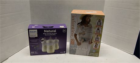 Infantino Convertable Carrier & Philips Avent Baby Bottles