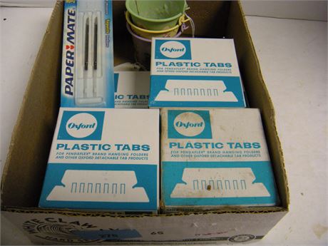 Oxford Plastic Tabs & Ink Pens & Small Metal Easter Buckets