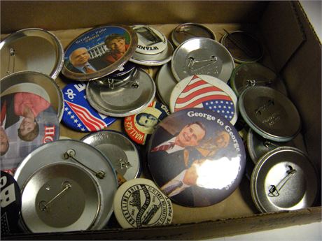 Flat Of Various Political Buttons & More