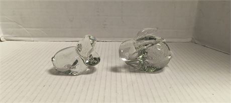 Clear Glass Rabbit & Hippo Figurines