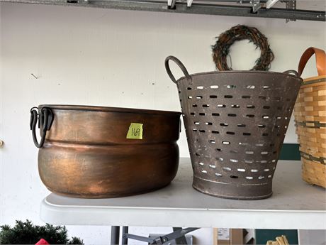 Large Copper Pot Planter, Metal Basket