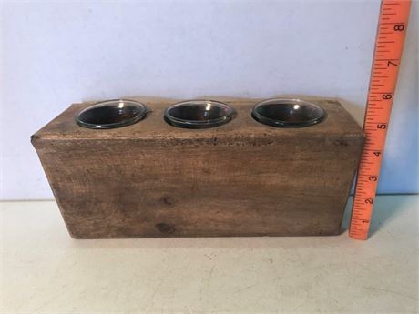 3 Candle Wood Block Holder