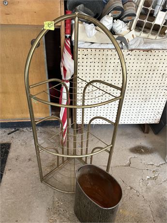 Vintage Corner Shelf and Trash Can