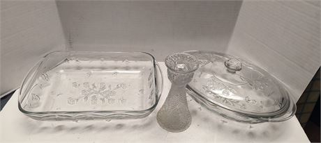 Anchor Hocking Savannah Clear Floral & Avon Heart & Diamond Vase/Candle Holder