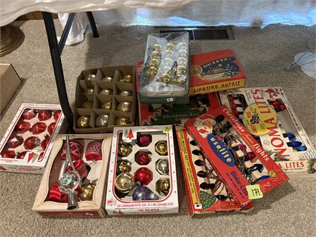 Vintage Tree Ornaments & Topper, Christmas Lights