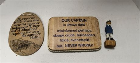 Decorative Wood Wall Hangings & Fisherman Statue