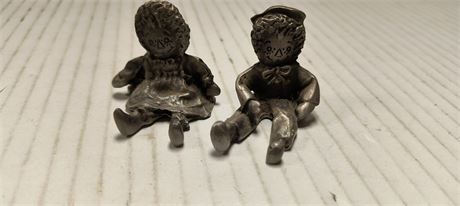 Vintage Pewter Raggedy Ann Doll & Andy Doll Figurines