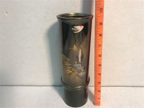 Bronze Etched Japanese Bamboo Vase