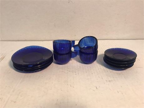 Cobalt Blue Miniature Teacups & Saucers Set