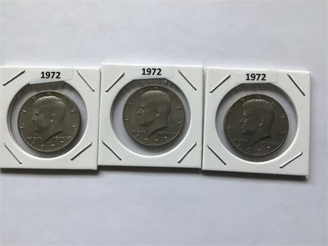3 Kennedy Half Dollar Coins 1972