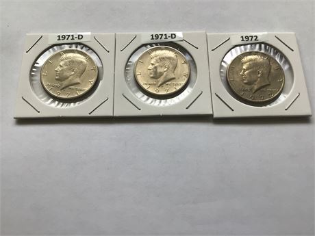 1971-D, 1972, 1971-D Kennedy Half Dollar Coins