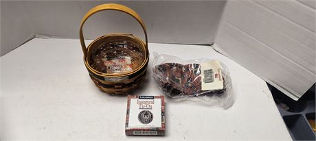 Longaberger Basket & Basket Cover & Inaugural Tie-Ons