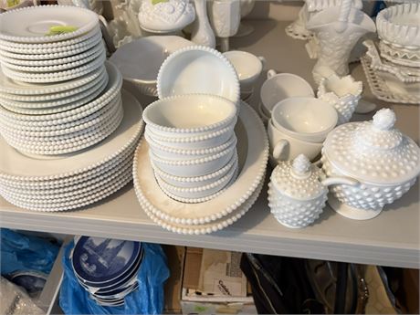 Beaded Rim Milk Glass Dishes