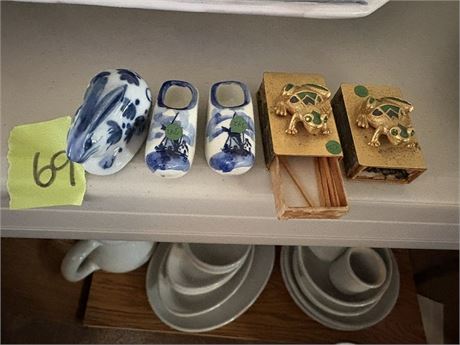 Antique Silver Gold Plated Matchboxes, Mini Dutch Shoes, Rabbit