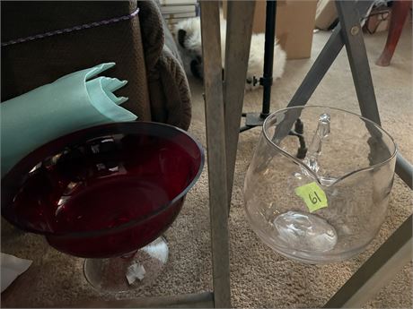 Large Red Glass Bowl, Large Glass Pitcher