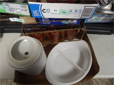 Blue Barn Storage Canister & Glassbake Serving Dish & Decorative Candle Holder