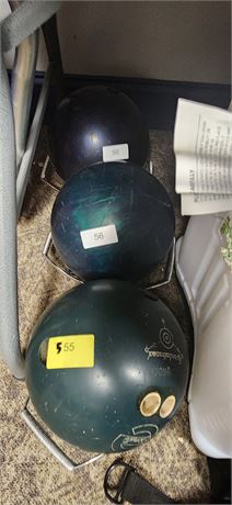 Lot Of 3 Bowling Balls & Ball Holders