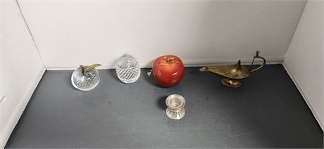 Vintage Brass Aladdin Lamp & Various Glassware