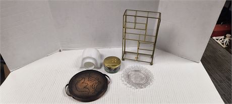 Copper Punched Wall Trivet & Art Deco Milk Glass Bathroom Light Shade & More