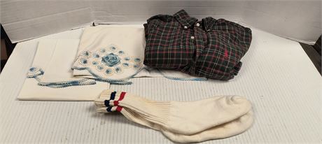 Vintage Linen & Plaid Shirt Size 18 & Socks