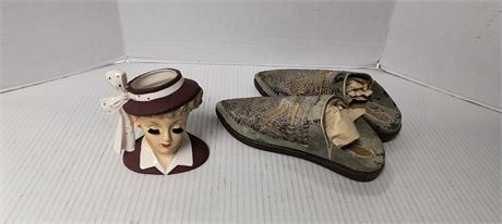 Vintage 1956 Napco Head Vase & Vintage Shoes