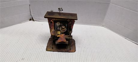 Copper Brass Metal Folk Art Music Box Saloon Piano Man. Made In Hong Kong