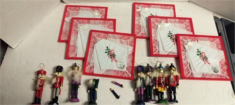 Vintage Desco Plain & Lace Handkerchiefs & Nutcracker Ornaments