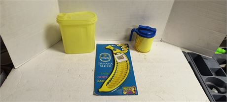 Banana Slicer & Nestle Quik Powder Dispenser & Vintage Tupperware Container