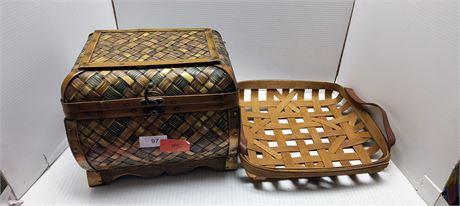Leather Knife Holders & Wicker Basket & Wood Box & Tape Measure & Gun Holsters